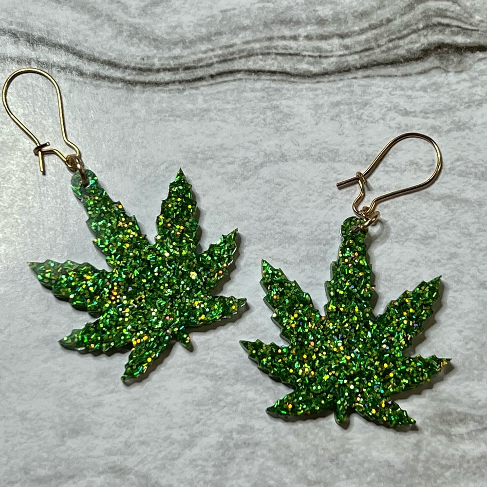 Happy Green Leaf 420 Shaped Dangle Earrings